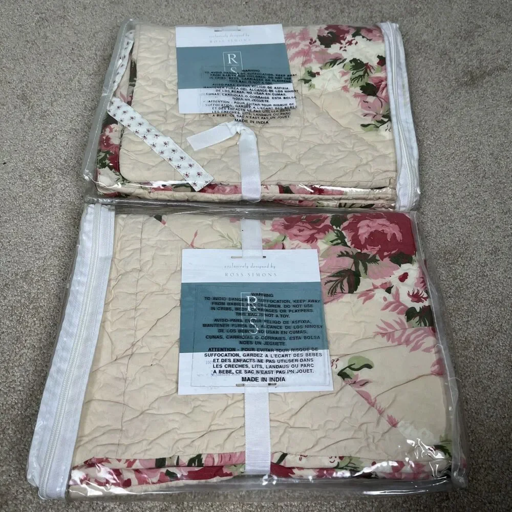 2 Ross-Simons Rose Bouquet Quilted Standard Pillow Shams Floral Cottagecore NWT